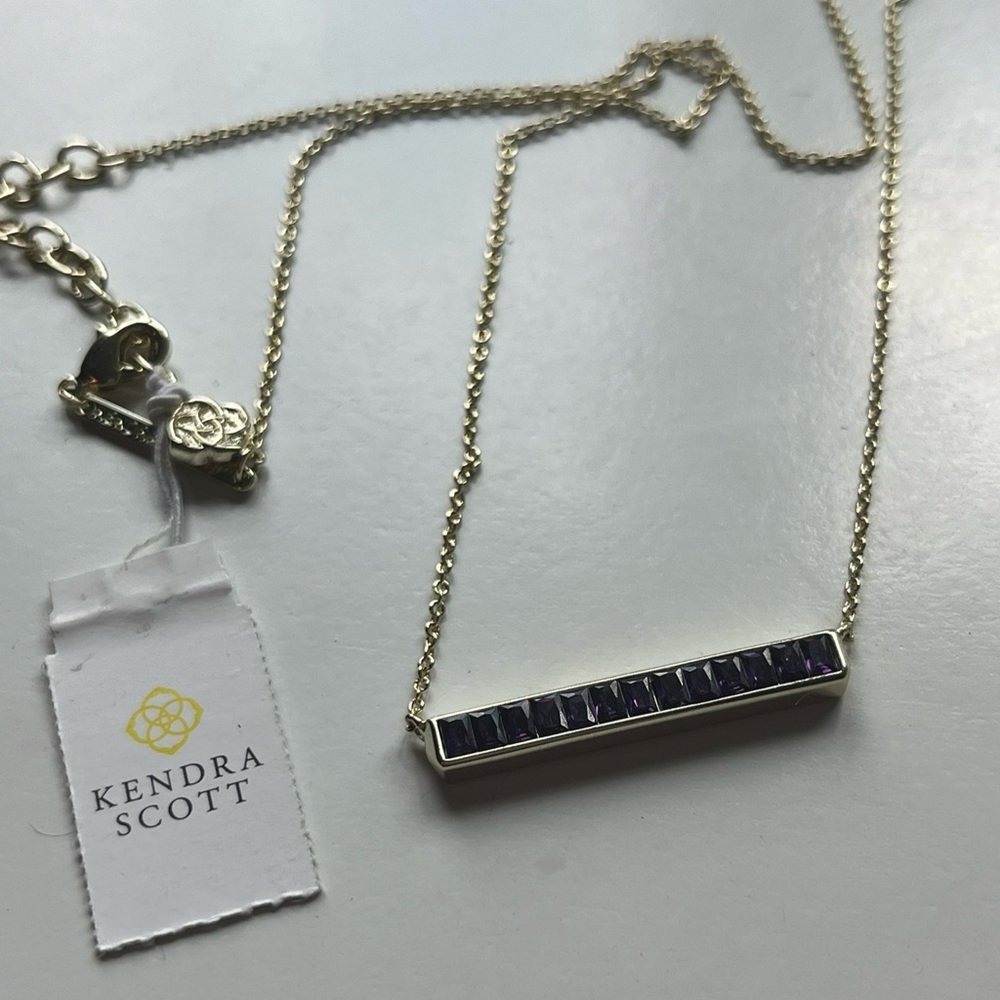 Kendra Scott Gold Necklace with Purple Bar Pendant